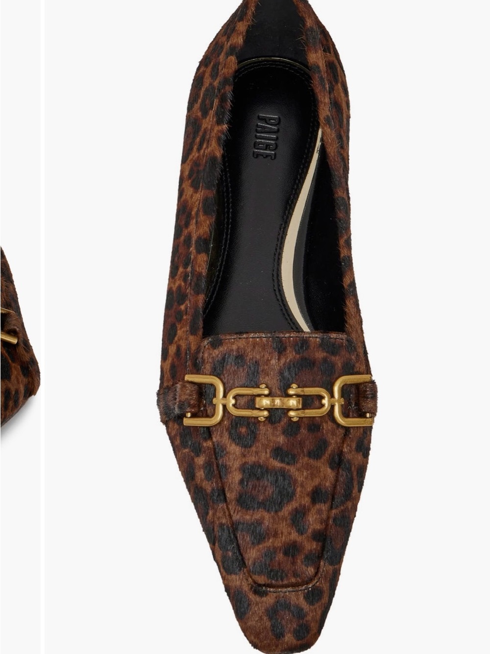 PAIGE Leopard-Print Pointed Loafer with Gold Bit, Genuine Calf-Hair.